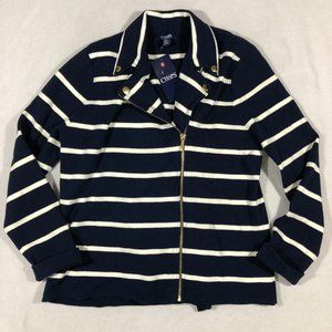 Chaps Jacket Womens Large Stripe Asymmetrical Knit Moto Sweater Jacket NEW $99